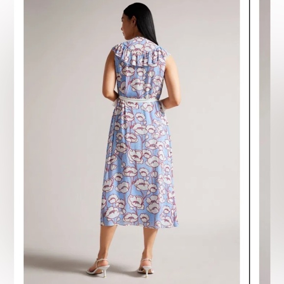 TED BAKER Tindraa Floral Frill Midi Dress Size 5 US 12 Ruffle Feminine Coquette - Picture 5 of 16